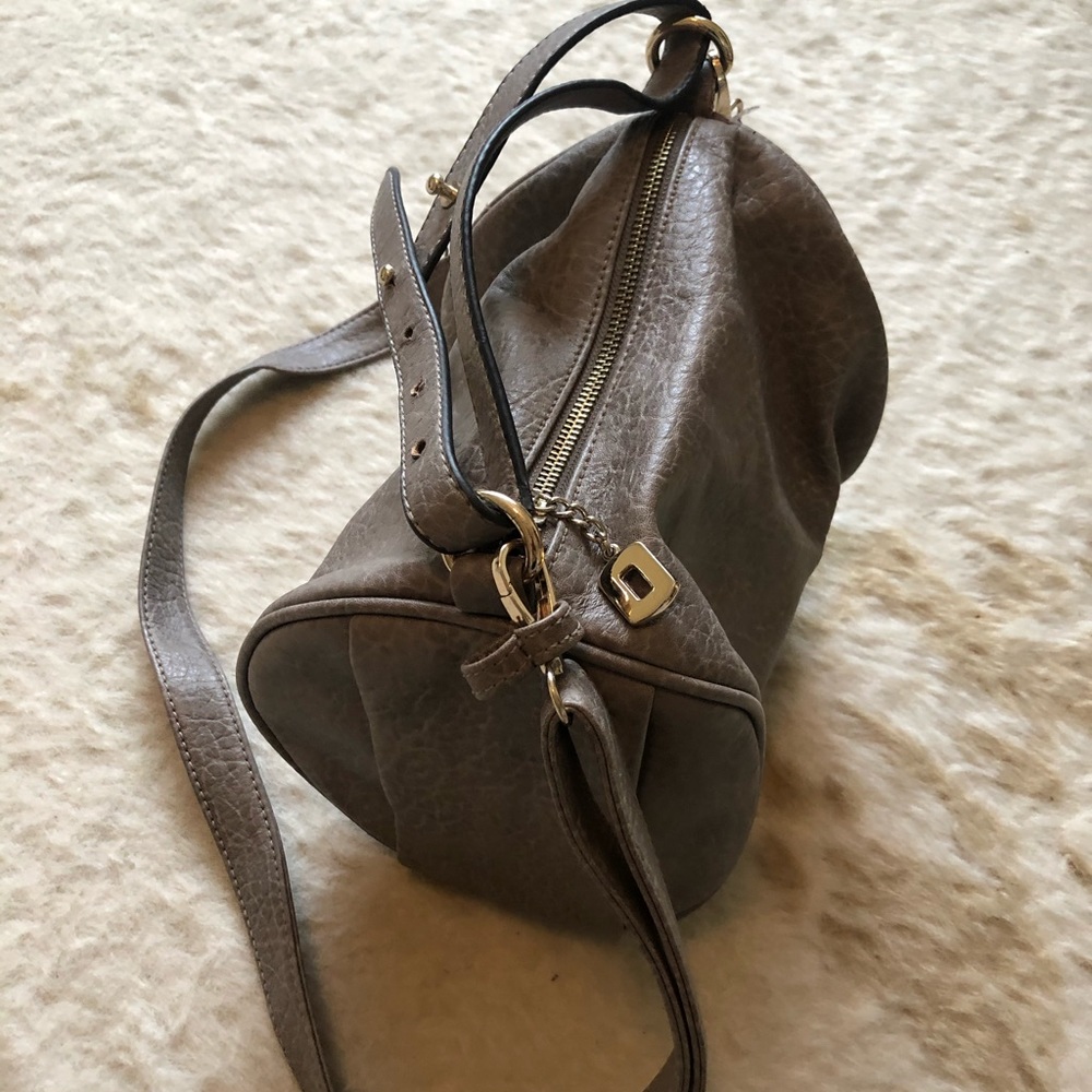 Grey Faux Leather Purse with Gold Studs